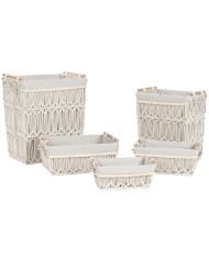 Cesto per i Panni Sporchi Home ESPRIT Bianco Naturale Metallo Shabby Chic 42 x 32 x 51 cm 5 Pezzi