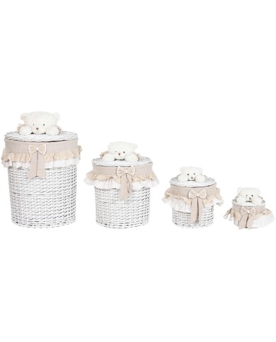 Cesto per i Panni Sporchi Home ESPRIT Bianco Beige vimini Shabby Chic 45 x 45 x 68 cm 4 Pezzi Cesto per i Panni Sporchi Home ESPRIT Bianco Beige vimini Shabby Chic 45 x 45 x 68 cm 4 Pezzi