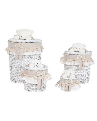Cesto per i Panni Sporchi Home ESPRIT Bianco Beige vimini Shabby Chic 45 x 45 x 68 cm 4 Pezzi Cesto per i Panni Sporchi Home ESPRIT Bianco Beige vimini Shabby Chic 45 x 45 x 68 cm 4 Pezzi