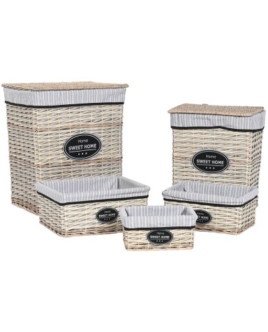 Cesto per i Panni Sporchi Home ESPRIT Bianco Marrone Nero Grigio Naturale vimini Shabby Chic 47 x 35 x 55 cm 5 Pezzi Cesto per i Panni Sporchi Home ESPRIT Bianco Marrone Nero Grigio Naturale vimini Shabby Chic 47 x 35 x 55 cm 5 Pezzi