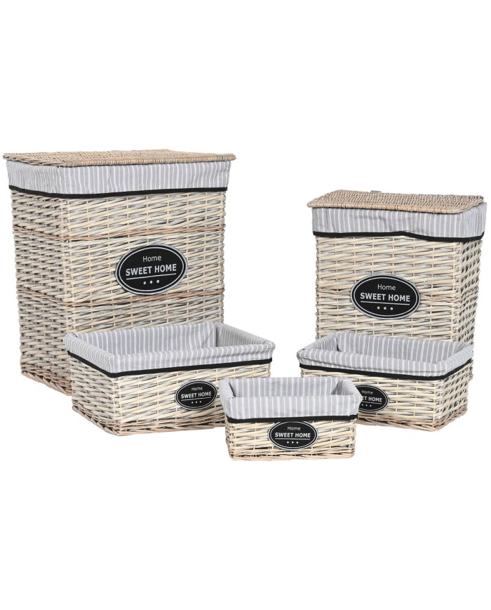 Cesto per i Panni Sporchi Home ESPRIT Bianco Marrone Nero Grigio Naturale vimini Shabby Chic 47 x 35 x 55 cm 5 Pezzi