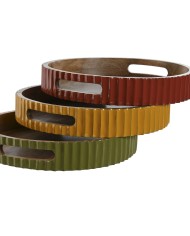 Vassoio Home ESPRIT Giallo Verde Corallo Legno di mango 30 x 30 x 5 cm (3 Unità)
