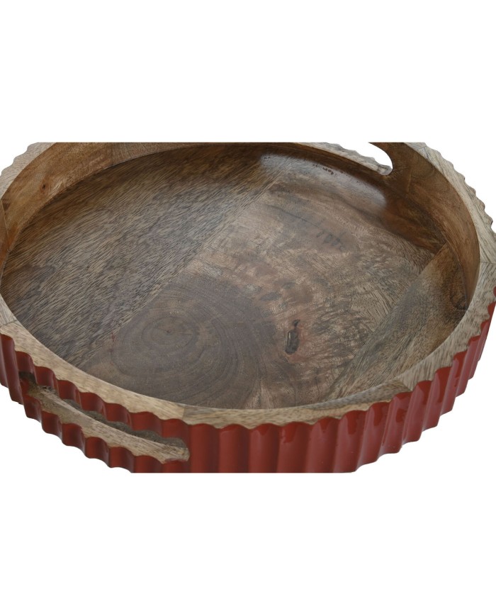 Vassoio Home ESPRIT Giallo Verde Corallo Legno di mango 30 x 30 x 5 cm (3 Unità)