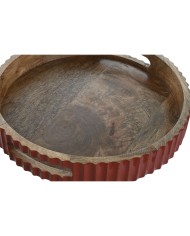 Vassoio Home ESPRIT Giallo Verde Corallo Legno di mango 30 x 30 x 5 cm (3 Unità)