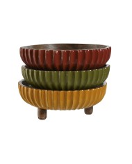 Centrotavola Home ESPRIT Giallo Verde Corallo Coloniale 25 x 25 x 9 cm (3 Unità)