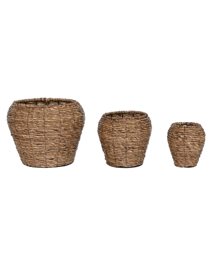 Set di vasi da fiori Home ESPRIT Marrone Metallo Fibra 41 x 41 x 32 cm