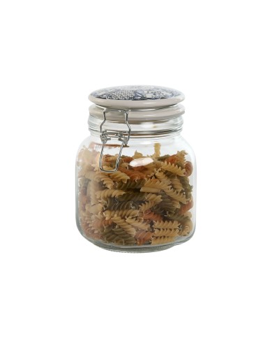 Set di 4 Barattoli Home ESPRIT Azzurro Bianco Metallo Silicone Cristallo Gres 800 ml 1 L 1,5 L 2,2 L 4 Pezzi