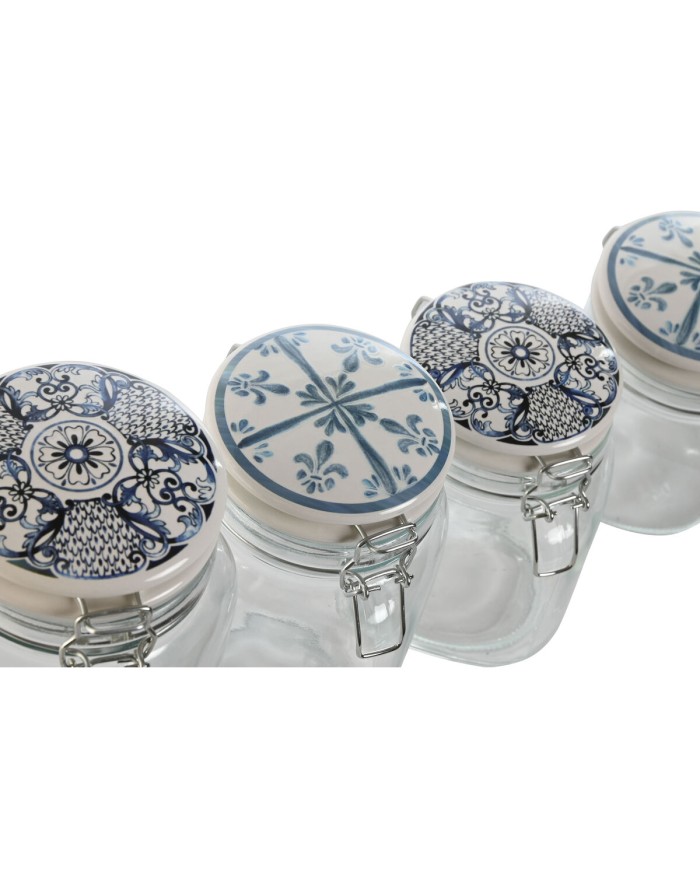 Set di 4 Barattoli Home ESPRIT Azzurro Bianco Metallo Silicone Cristallo Gres 800 ml 1 L 1,5 L 2,2 L 4 Pezzi Set di 4 Barattoli Home ESPRIT Azzurro Bianco Metallo Silicone Cristallo Gres 800 ml 1 L 1,5 L 2,2 L 4 Pezzi