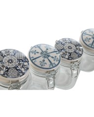 Set di 4 Barattoli Home ESPRIT Azzurro Bianco Metallo Silicone Cristallo Gres 800 ml 1 L 1,5 L 2,2 L 4 Pezzi Set di 4 Barattoli Home ESPRIT Azzurro Bianco Metallo Silicone Cristallo Gres 800 ml 1 L 1,5 L 2,2 L 4 Pezzi