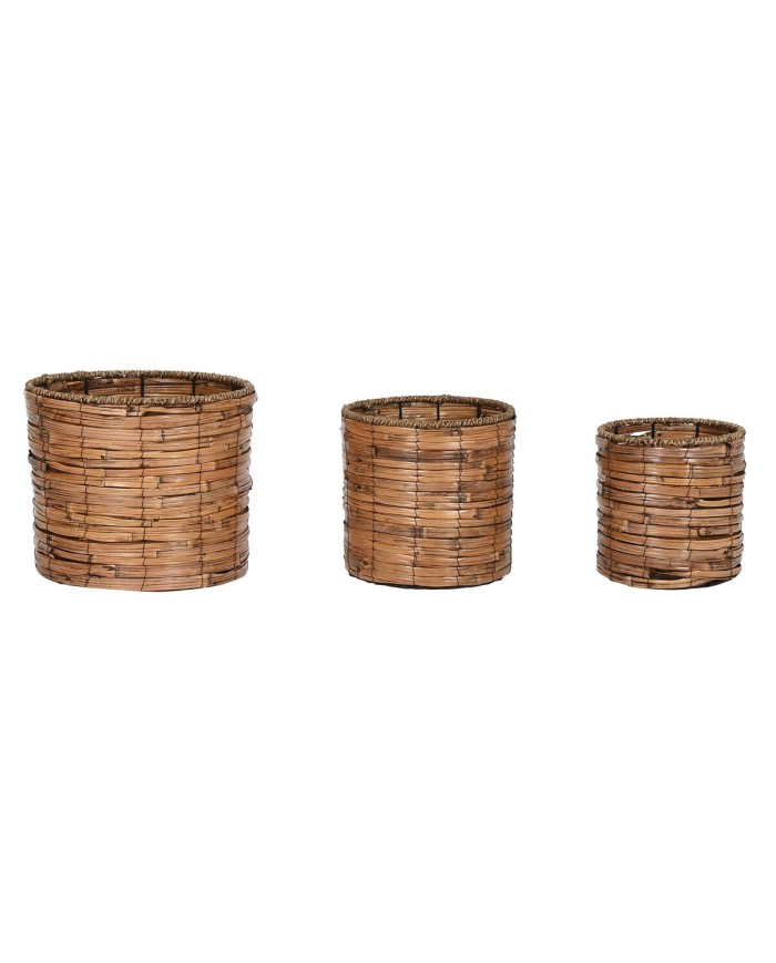 Set di vasi da fiori Home ESPRIT Marrone Metallo Rattan Tropicale 31 x 31 x 27 cm