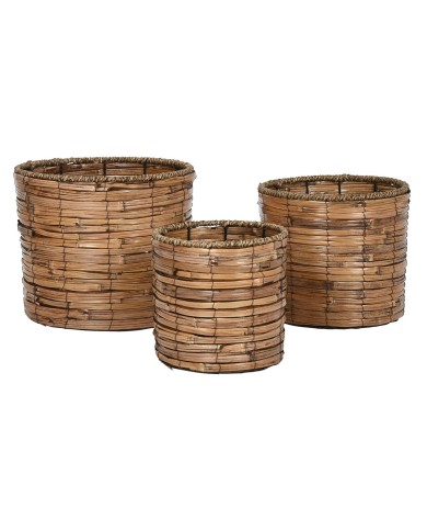 Set di vasi da fiori Home ESPRIT Marrone Metallo Rattan Tropicale 31 x 31 x 27 cm Set di vasi da fiori Home ESPRIT Marrone Metallo Rattan Tropicale 31 x 31 x 27 cm