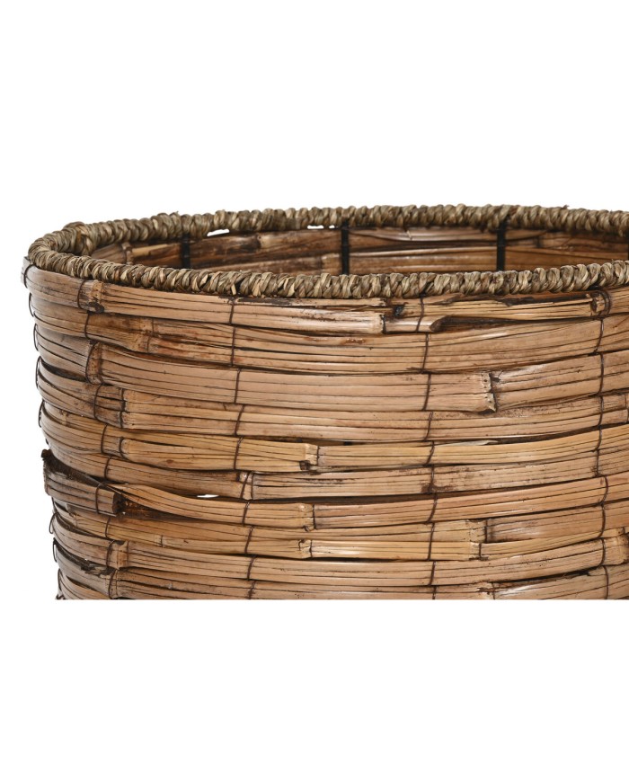 Set di vasi da fiori Home ESPRIT Marrone Metallo Rattan Tropicale 31 x 31 x 27 cm