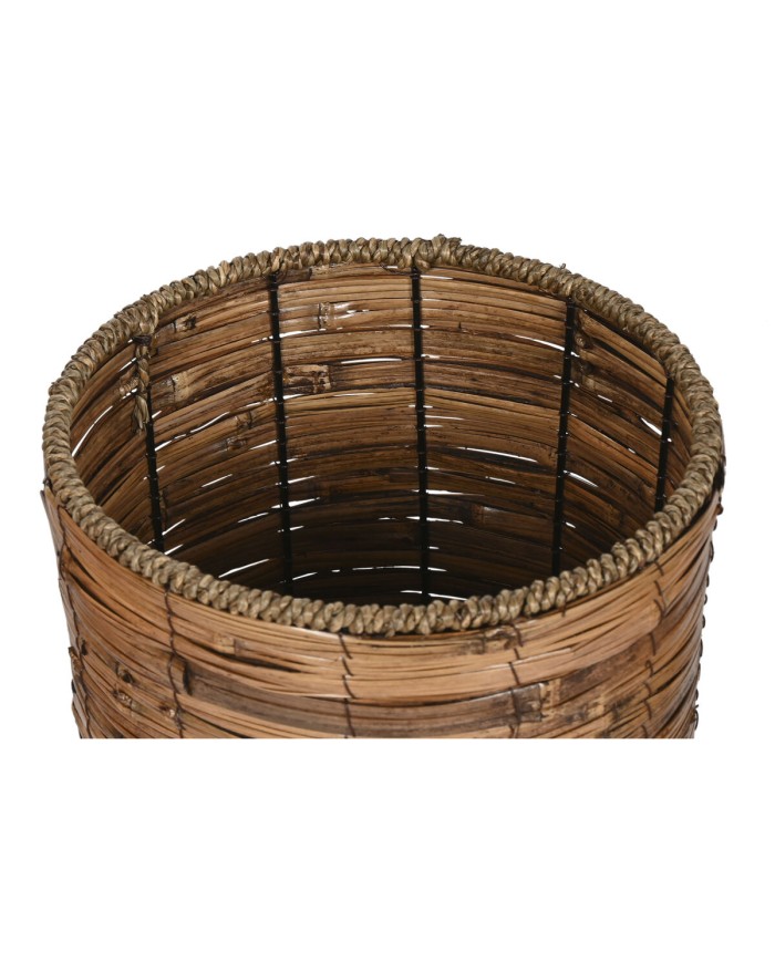 Set di vasi da fiori Home ESPRIT Marrone Metallo Rattan Tropicale 31 x 31 x 27 cm