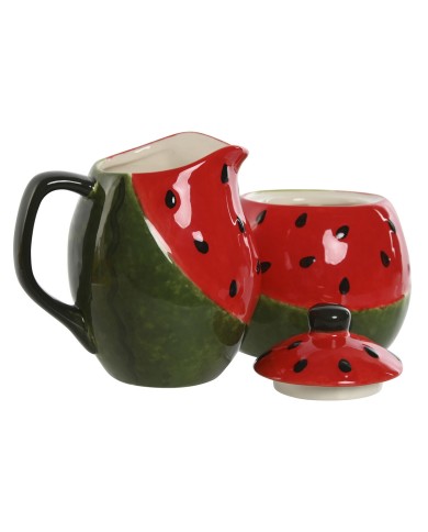 Porta latte e zucchero Home ESPRIT Rosso Verde Gres 11,5 x 9 x 11 cm 2 Pezzi