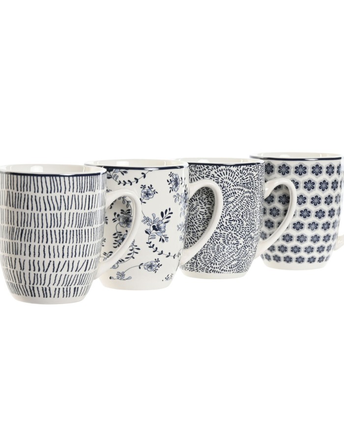 Set di 4 Tazze Mug Home ESPRIT Azzurro Bianco Porcellana 340 ml