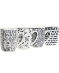 Set di 4 Tazze Mug Home ESPRIT Azzurro Bianco Porcellana 340 ml