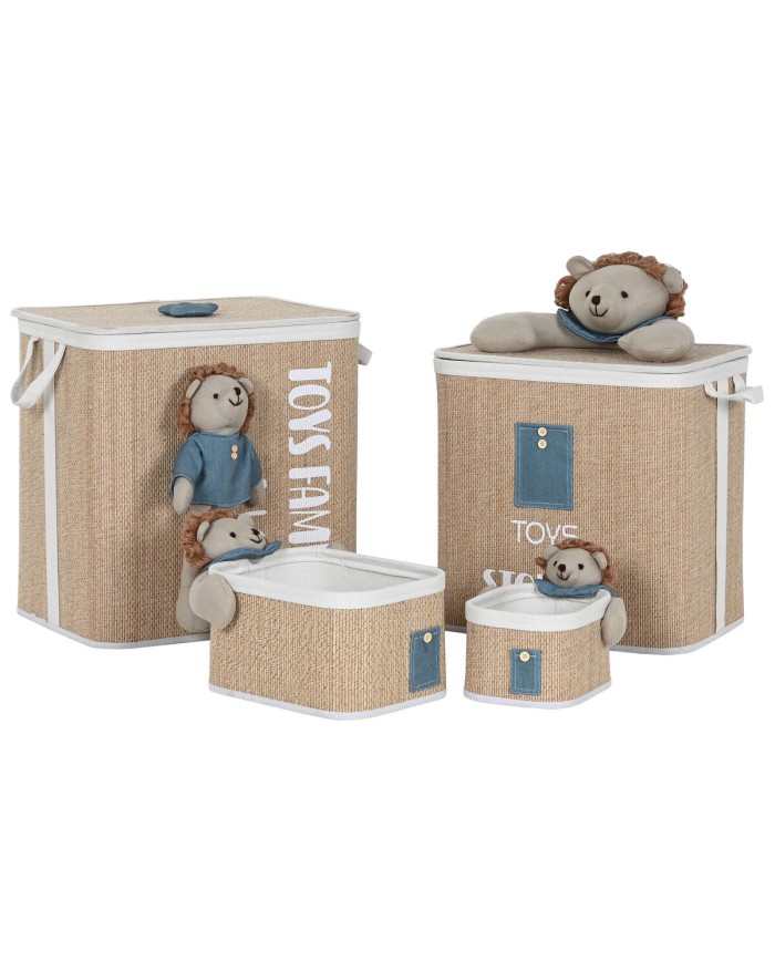 Cesto per i Panni Sporchi Home ESPRIT Verde Naturale Per bambini 44 x 44 x 45 cm 4 Pezzi