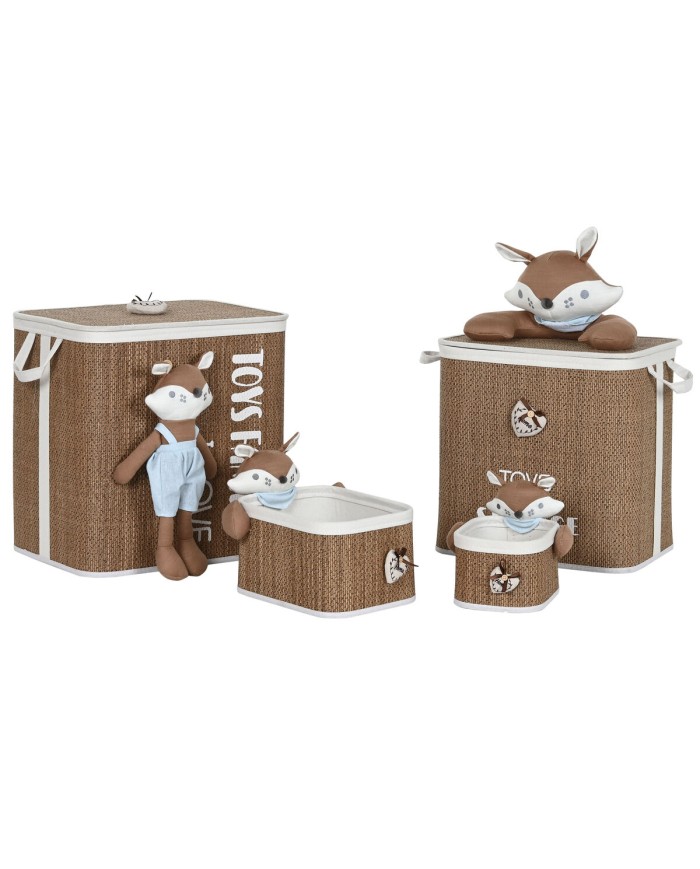 Cesto per i Panni Sporchi Home ESPRIT Azzurro Marrone Naturale Per bambini 44 x 44 x 45 cm 4 Pezzi