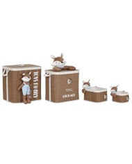 Cesto per i Panni Sporchi Home ESPRIT Azzurro Marrone Naturale Per bambini 44 x 44 x 45 cm 4 Pezzi