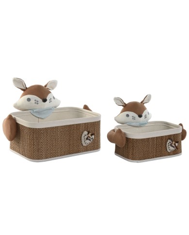 Set di Cestini Home ESPRIT Azzurro Marrone 43 x 33 x 32,5 cm (2 Pezzi)