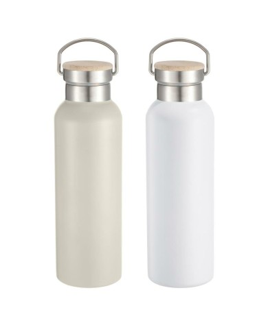 Bottiglia d'acqua Home ESPRIT Bianco Beige Naturale Bambù Acciaio inossidabile 500 ml (2 Unità)