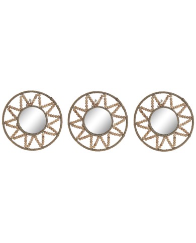 Set di Specchi Home ESPRIT Naturale Scandi 20 x 1 x 20 cm (3 Pezzi)