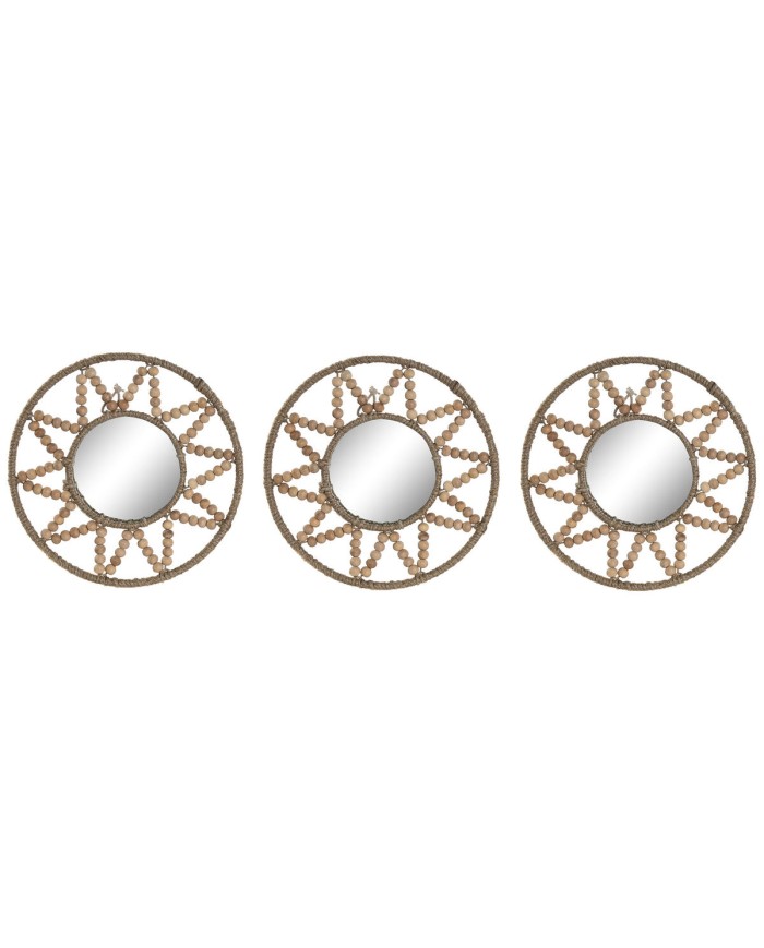 Set di Specchi Home ESPRIT Naturale Scandi 20 x 1 x 20 cm (3 Pezzi)