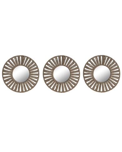 Set di Specchi Home ESPRIT Naturale Tropicale 20 x 1 x 20 cm (3 Pezzi)