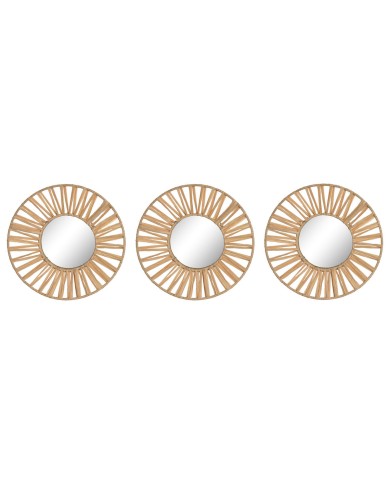 Set di Specchi Home ESPRIT Naturale Scandi 20 x 2 x 20 cm (3 Pezzi)