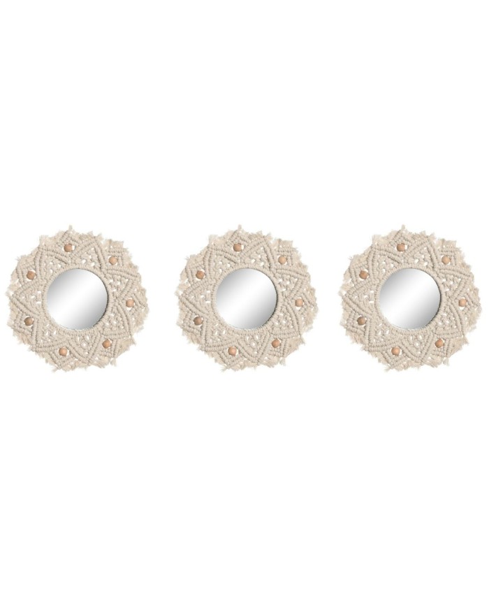 Set di Specchi Home ESPRIT Bianco Boho 20 x 1 x 20 cm (3 Pezzi)
