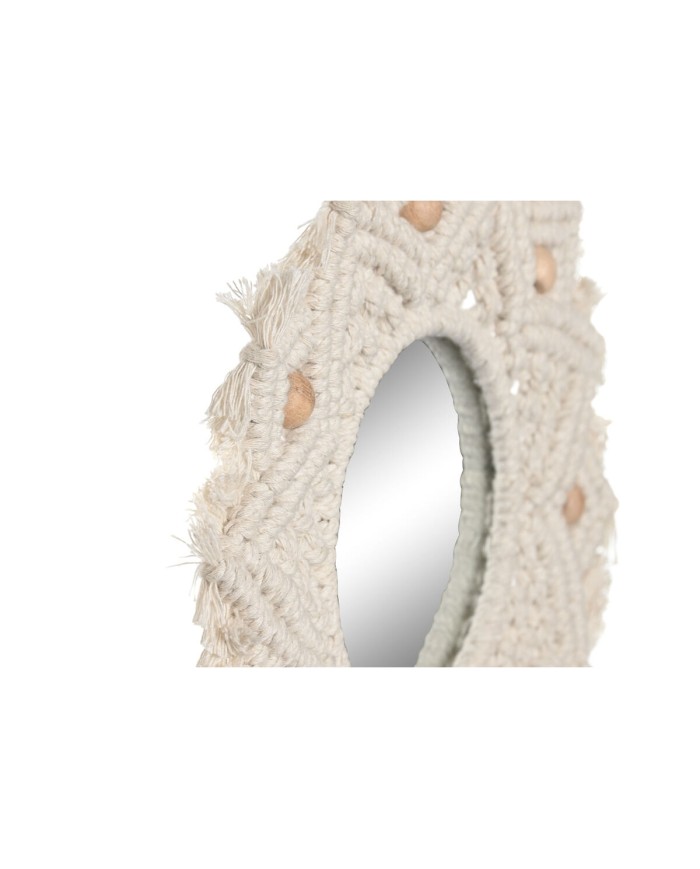 Set di Specchi Home ESPRIT Bianco Boho 20 x 1 x 20 cm (3 Pezzi)