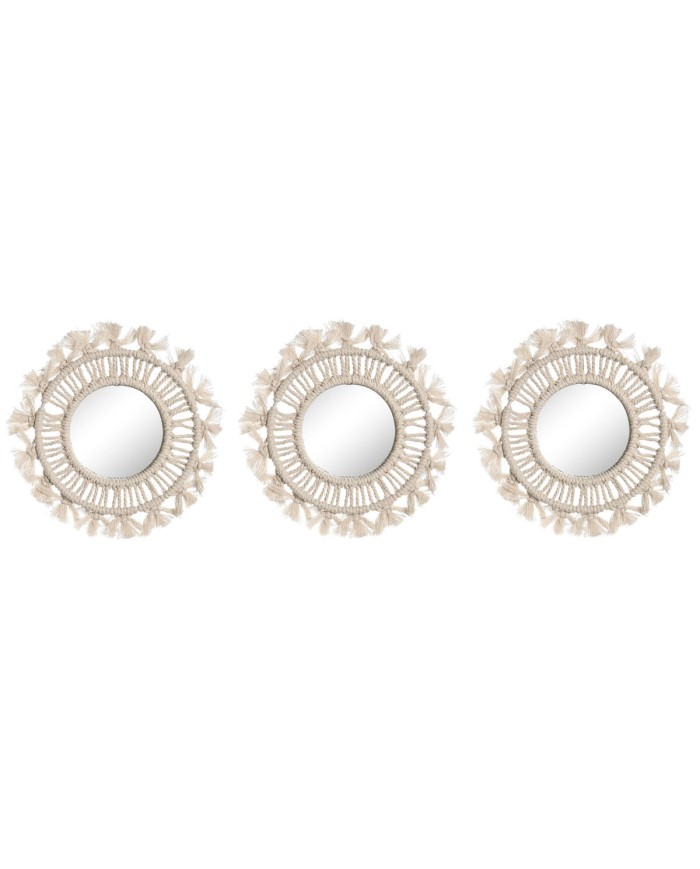 Set di Specchi Home ESPRIT Bianco Boho 20 x 1 x 20 cm (3 Pezzi)
