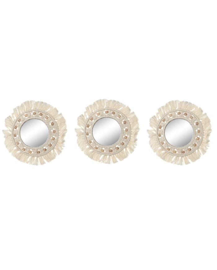 Specchio da parete Home ESPRIT Bianco Boho 20 x 1 x 20 cm (3 Pezzi)