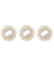 Set di Specchi Home ESPRIT Bianco Boho 20 x 1 x 20 cm (3 Pezzi)