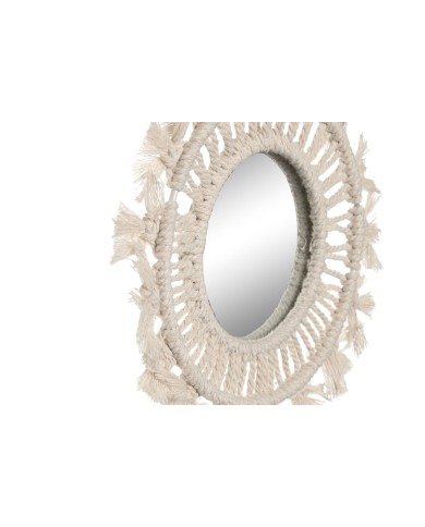 Set di Specchi Home ESPRIT Bianco Boho 20 x 1 x 20 cm (3 Pezzi)