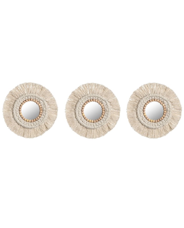 Set di Specchi Home ESPRIT Bianco Boho 20 x 1 x 20 cm (3 Pezzi)