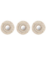 Set di Specchi Home ESPRIT Bianco Boho 20 x 1 x 20 cm (3 Pezzi)