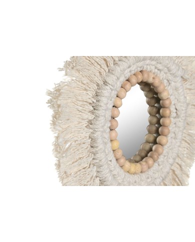 Set di Specchi Home ESPRIT Bianco Boho 20 x 1 x 20 cm (3 Pezzi)