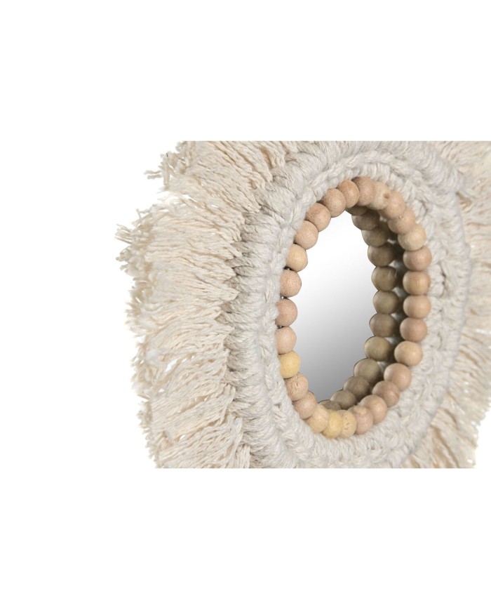 Set di Specchi Home ESPRIT Bianco Boho 20 x 1 x 20 cm (3 Pezzi)