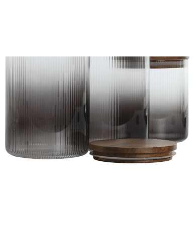 Set di 3 Barattoli Home ESPRIT Grigio Naturale Acacia Vetro Borosilicato 900 ml 1,5 L 1,2 L 3 Pezzi