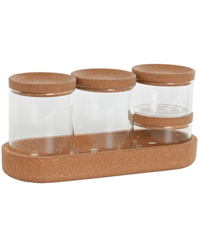 Set di Barattoli Home ESPRIT Trasparente Naturale Sughero Vetro Borosilicato