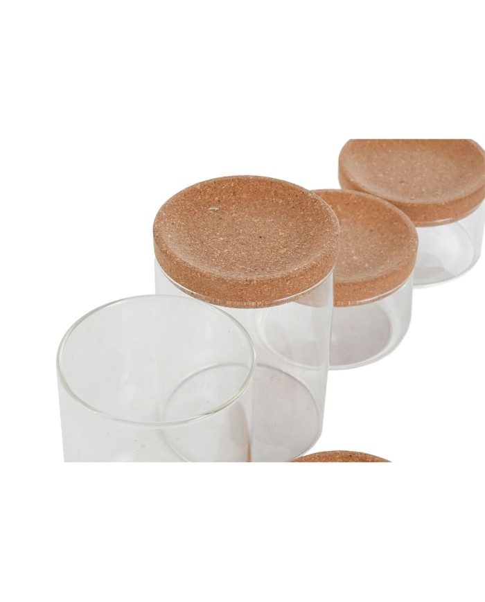 Set di Barattoli Home ESPRIT Trasparente Naturale Sughero Vetro Borosilicato Set di Barattoli Home ESPRIT Trasparente Naturale Sughero Vetro Borosilicato