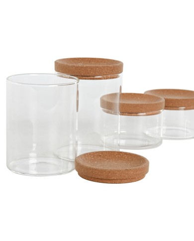 Set di Barattoli Home ESPRIT Trasparente Naturale Sughero Vetro Borosilicato