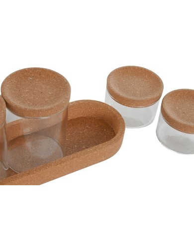 Set di Barattoli Home ESPRIT Trasparente Naturale Sughero Vetro Borosilicato