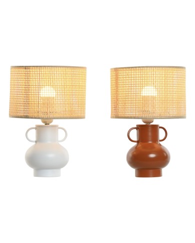 Lampada da tavolo Home ESPRIT Bianco Naturale Terracotta Metallo Bambù 50 W 220 V 22 x 22 x 33 cm (2 Unità)