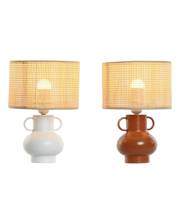 Lampada da tavolo Home ESPRIT Bianco Naturale Terracotta Metallo Bambù 50 W 220 V 22 x 22 x 33 cm (2 Unità)