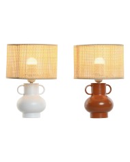 Lampada da tavolo Home ESPRIT Bianco Naturale Terracotta Metallo Bambù 50 W 220 V 22 x 22 x 33 cm (2 Unità)
