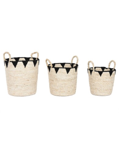 Set di Cestini Home ESPRIT Nero Naturale Fibra naturale Boho 37 x 37 x 43 cm (3 Pezzi)