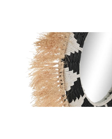 Specchio da parete Home ESPRIT Bianco Nero Naturale Tropicale 50 x 3 x 50 cm