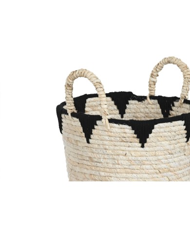 Set di Cestini Home ESPRIT Nero Naturale Fibra naturale Boho 37 x 37 x 43 cm (3 Pezzi)